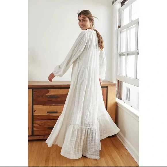FREE PEOPLE maxi tired white Edie dress button down sz small - Picture 7 of 16